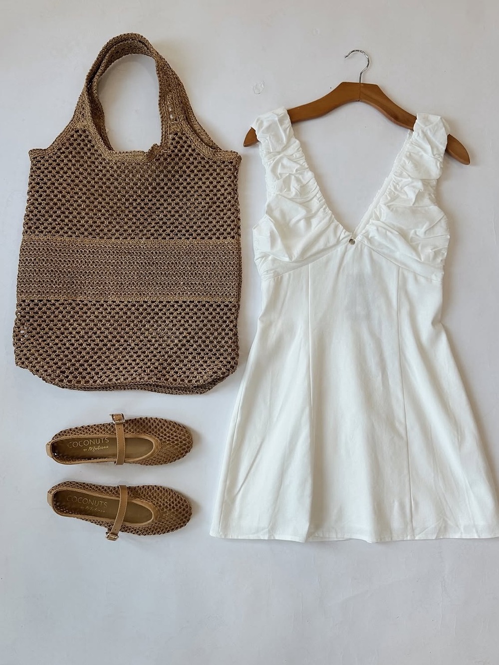 Loucia White V‑Neck Mini Dress